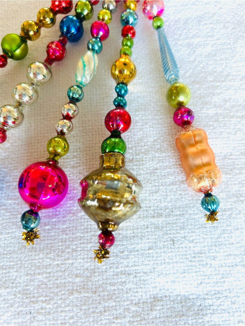 Vintage repurposed mercury glass garland bead icicle holiday Christmas ornaments - Picture 3 of 5